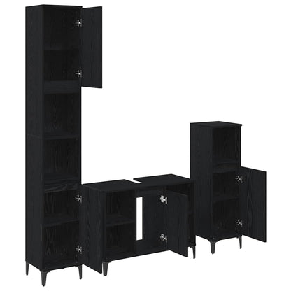 Badezimmermöbel-Set 3 pcs Schwarz Eichen-Optik Holzwerkstoff