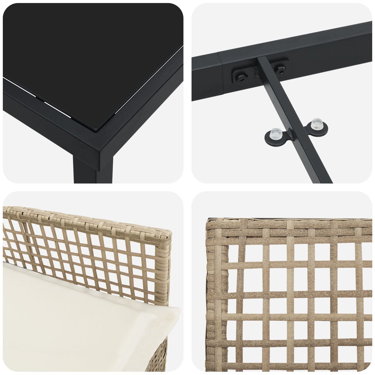 7-teilige Garten Essgruppe mit Kissen Beige Poly Rattan