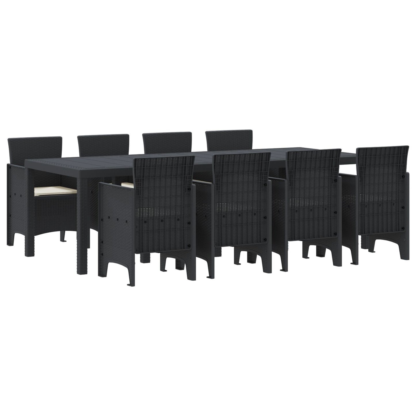 9-teilige Garten Essgruppe mit Kissen Anthrazit Poly-Rattan