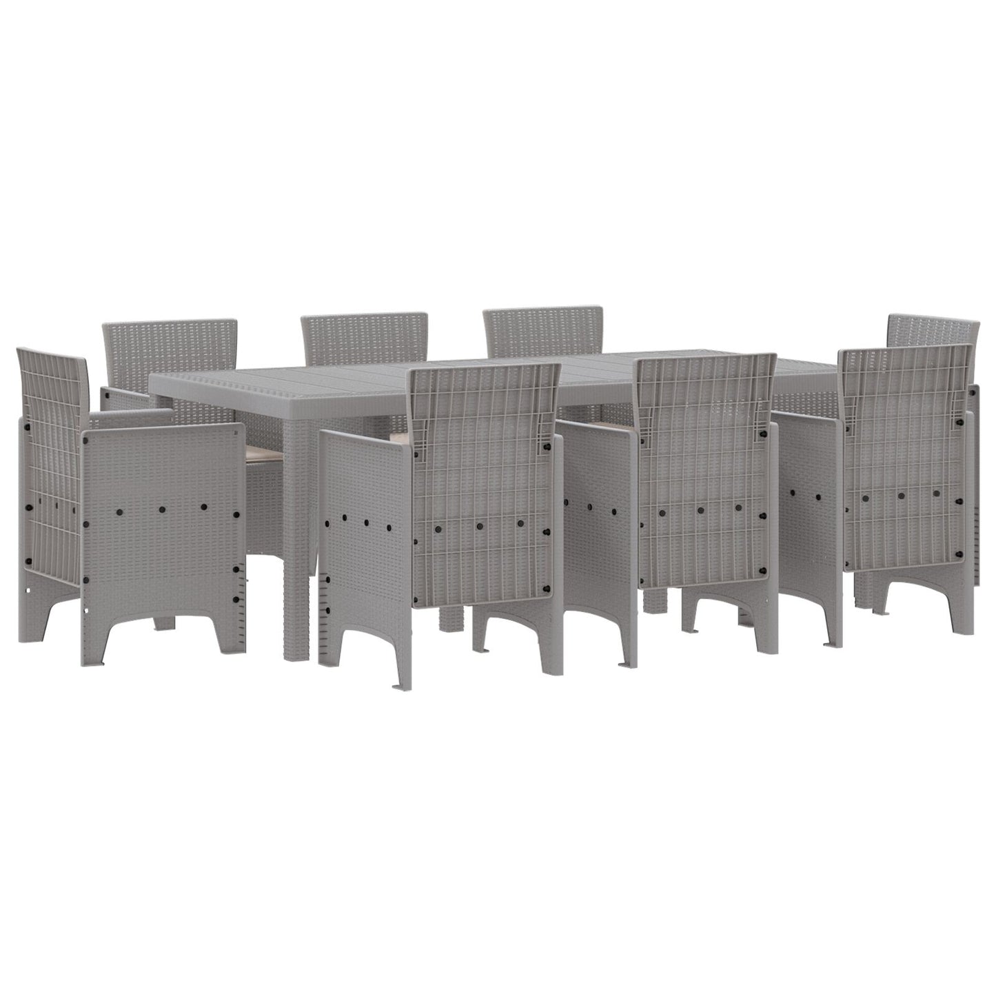 9-teilige Garten Essgruppe mit Kissen Hellgrau Poly Rattan