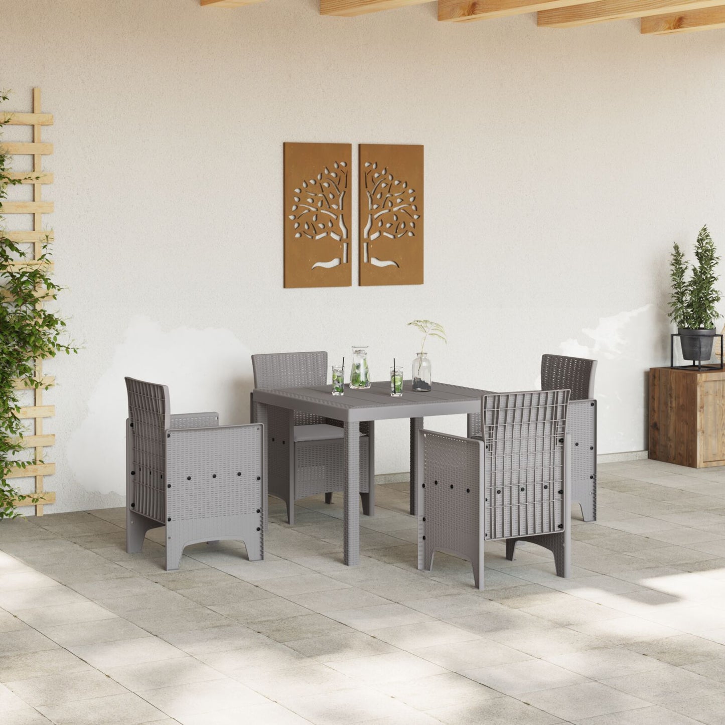 5-teiliges Garten Essgruppe mit Kissen Hellgrau Poly Rattan