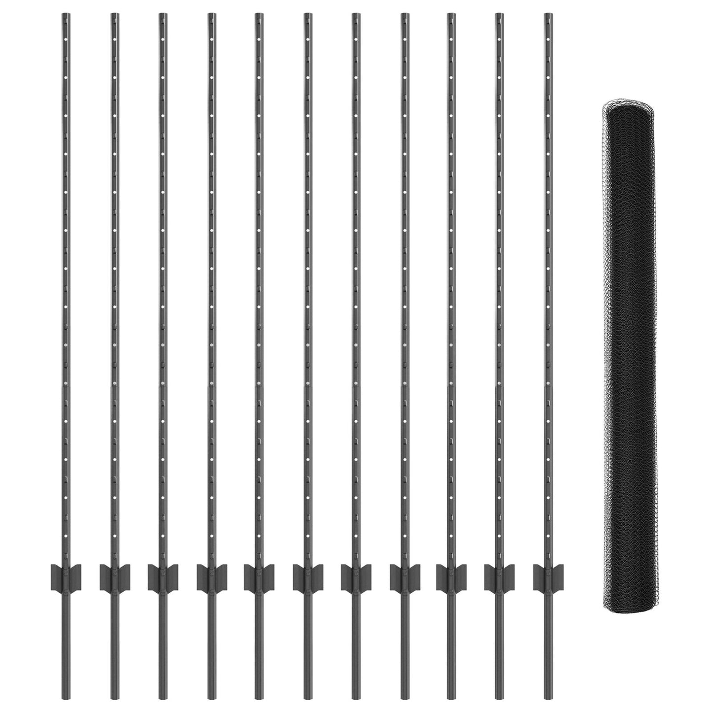 Zaunpfosten 22 Stück U-Kanal Grau 140 cm Stahl, vidaXL Sechseckiger Zaun Grau 1,4x25 m Stahl