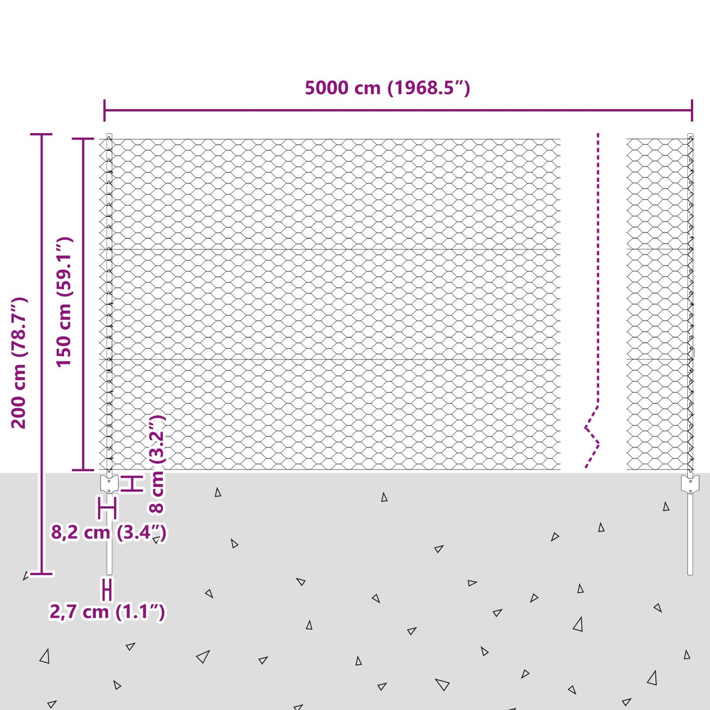 Zaunpfosten 22 Stück U-Kanal Grau 150 cm Stahl, vidaXL Sechseckzaun Grau 1.5x50 m Stahl