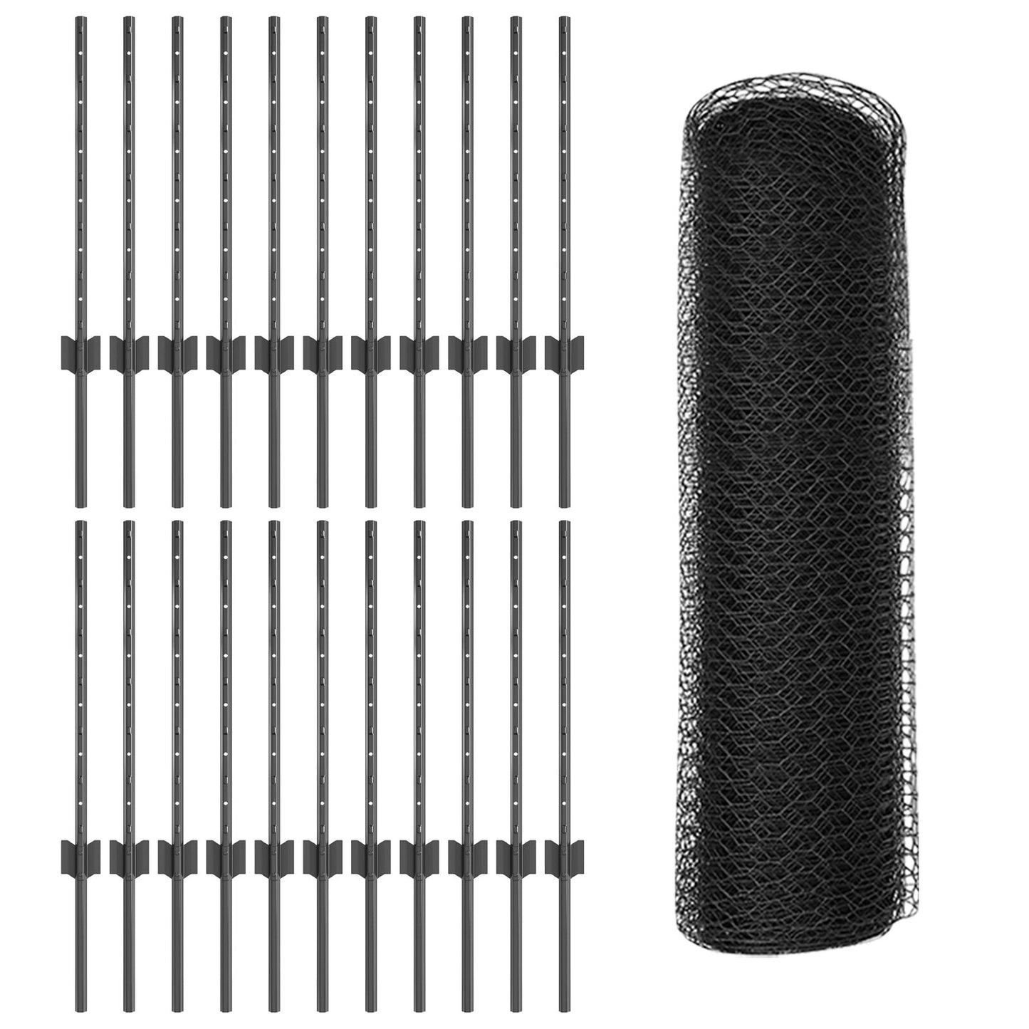 Zaunpfosten 11 Stück U-Profil Grau 60 cm Stahl, vidaXL Sechseckzaun Grau 0,6x50 m Stahl