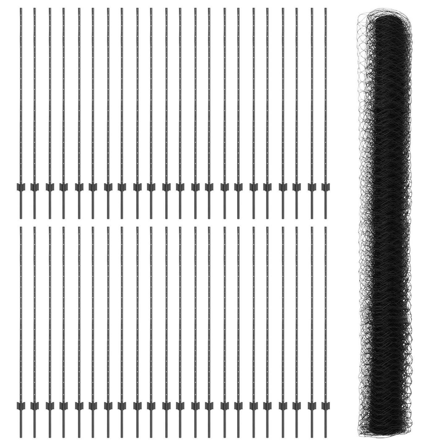 Zaunpfosten 22 Stück U-Kanal Grau 160 cm Stahl, vidaXL Sechseckzaun Grau 1,6x100 m Stahl