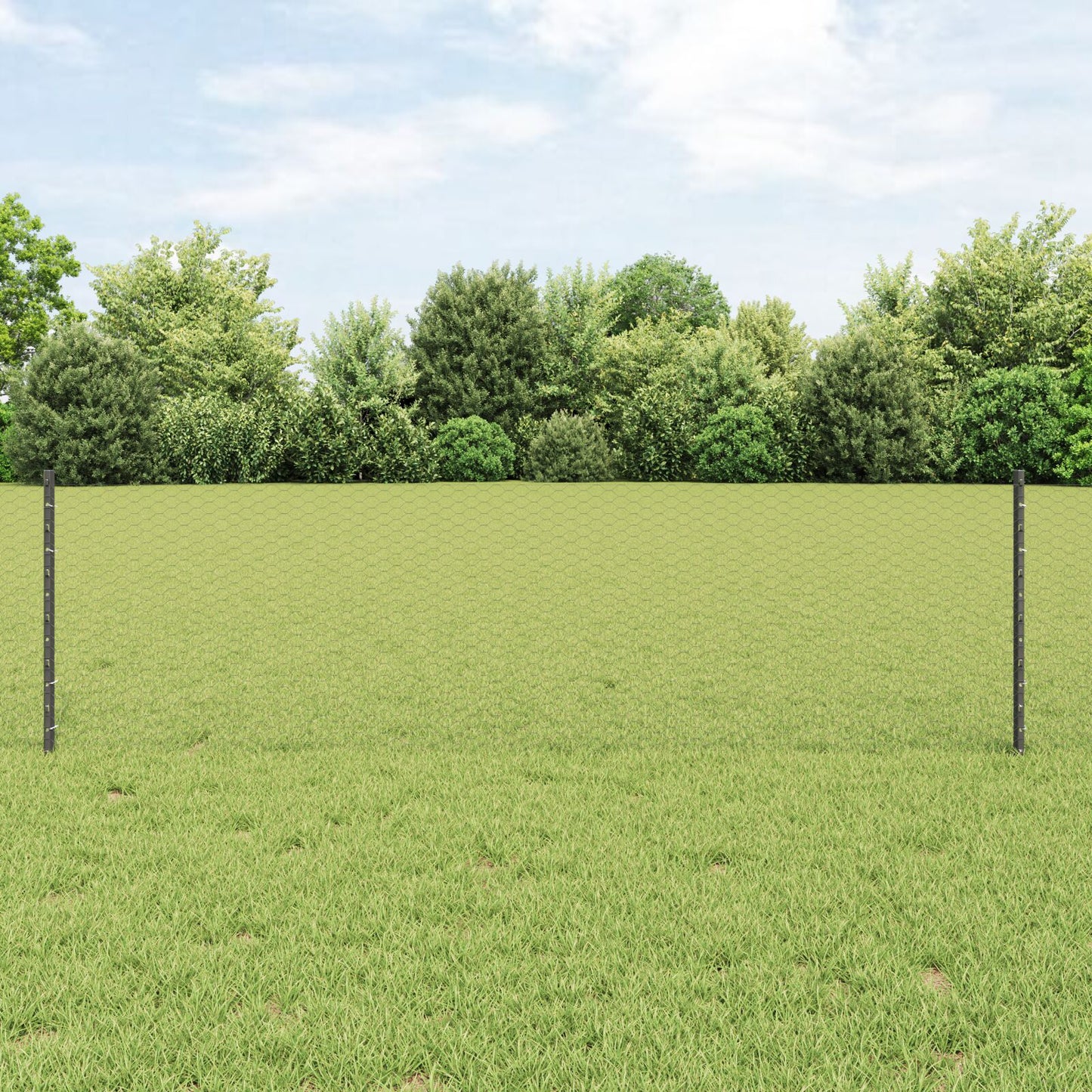 Zaunpfosten 11 Stück U-Profil Grau 60 cm Stahl, vidaXL Sechseckzaun Grau 0,6x50 m Stahl