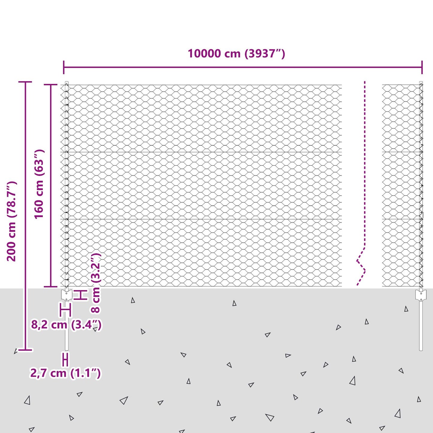 Zaunpfosten 22 Stück U-Kanal Grau 160 cm Stahl, vidaXL Sechseckzaun Grau 1,6x100 m Stahl
