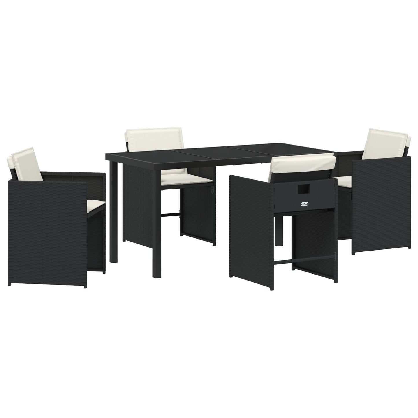 5-teilige Garten-Essgruppe mit Kissen Schwarz Poly Rattan