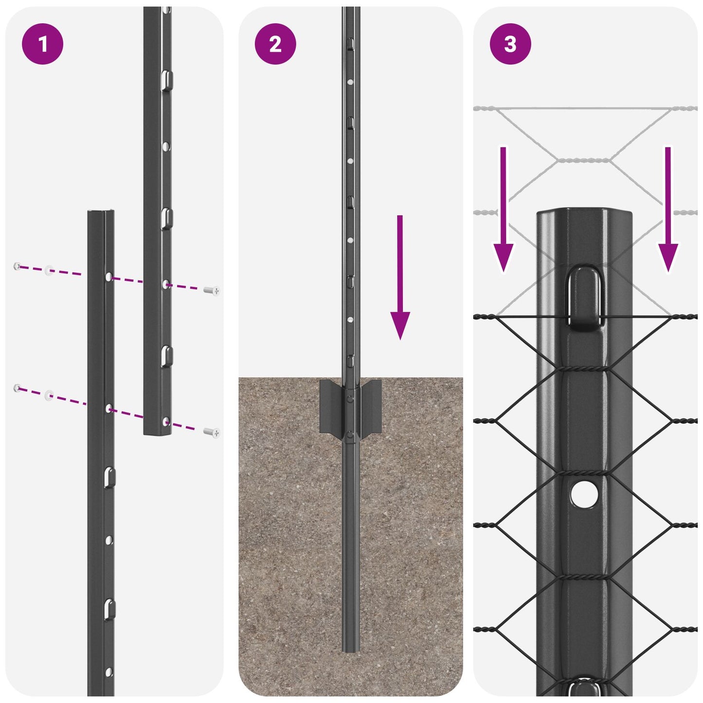 Zaunpfosten 22 Stück U-Kanal Grau 140 cm Stahl, vidaXL Sechseckiger Zaun Grau 1,4x25 m Stahl