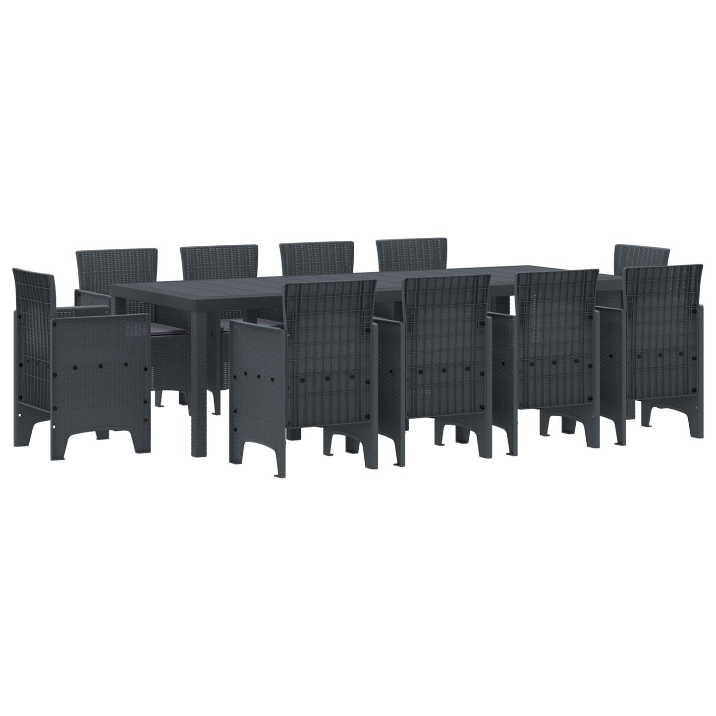 11-teiliges Garten Essgruppe mit Kissen Anthrazit Poly Rattan