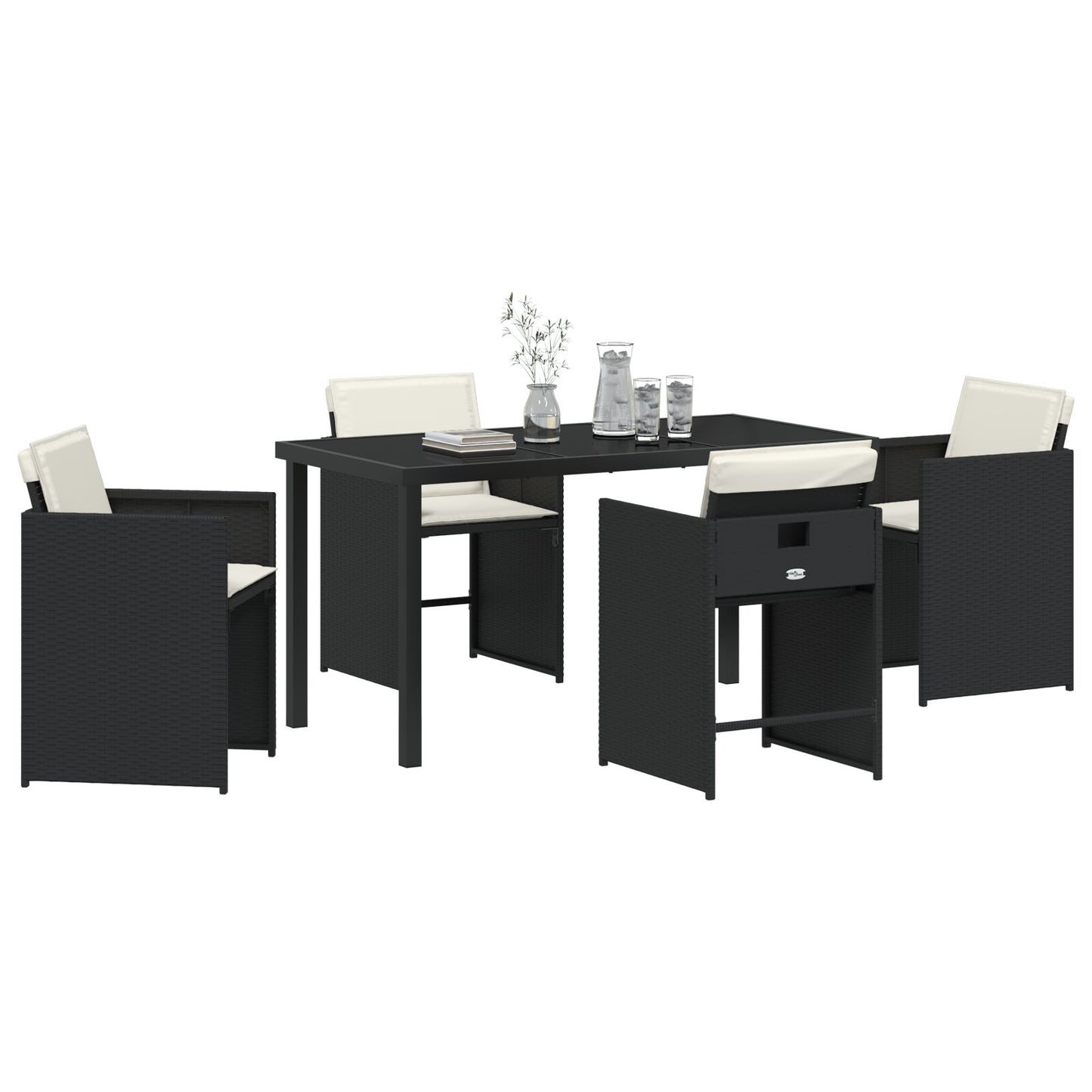 5-teilige Garten-Essgruppe mit Kissen Schwarz Poly Rattan