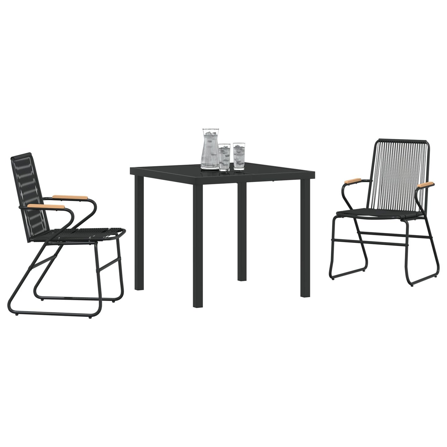 3-teilige Garten-Essgruppe Schwarz PVC Rattan