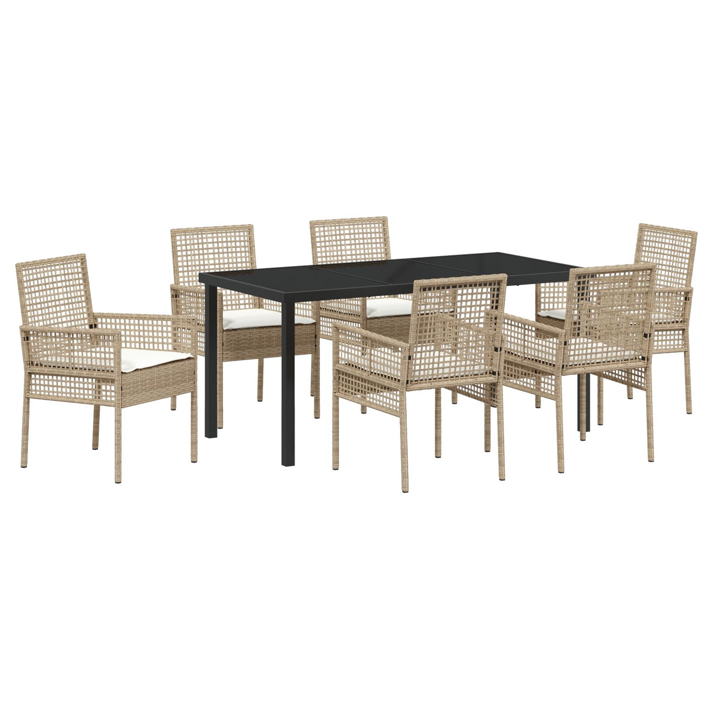 7-teilige Garten Essgruppe mit Kissen Beige Poly Rattan