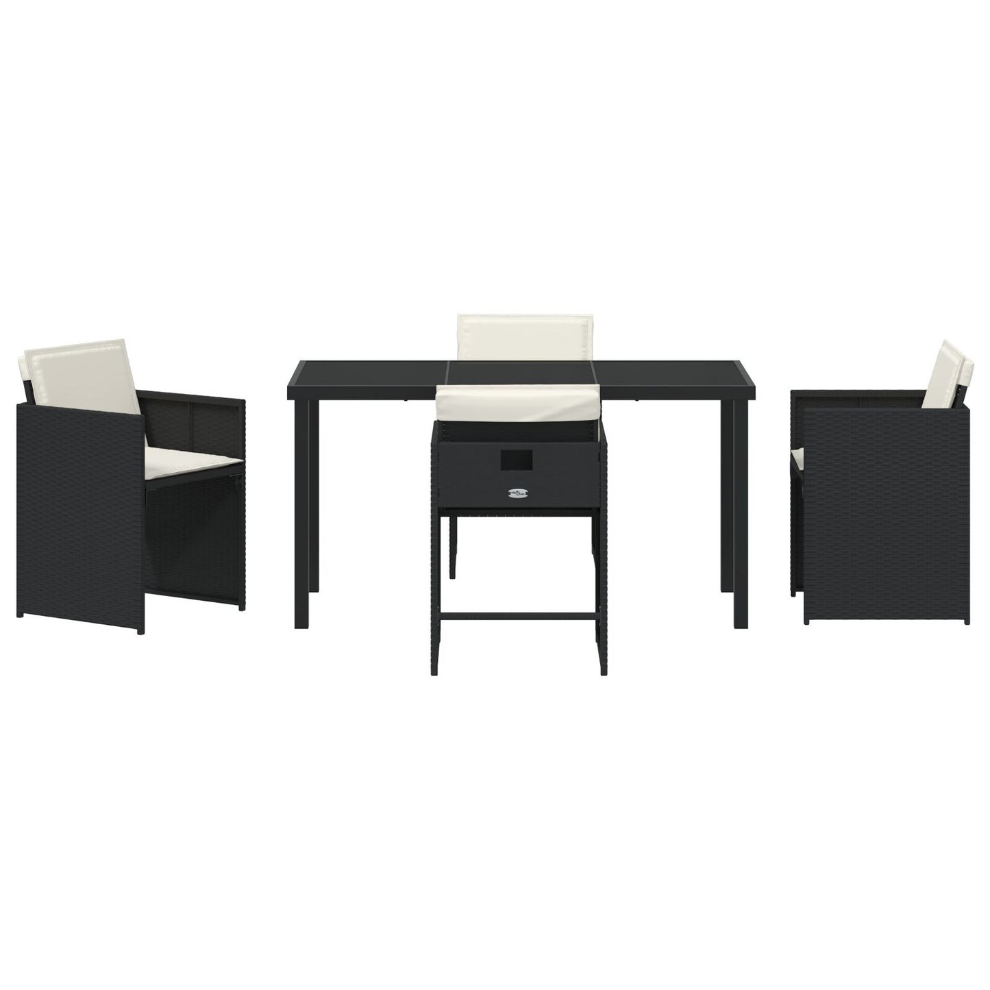 5-teilige Garten-Essgruppe mit Kissen Schwarz Poly Rattan