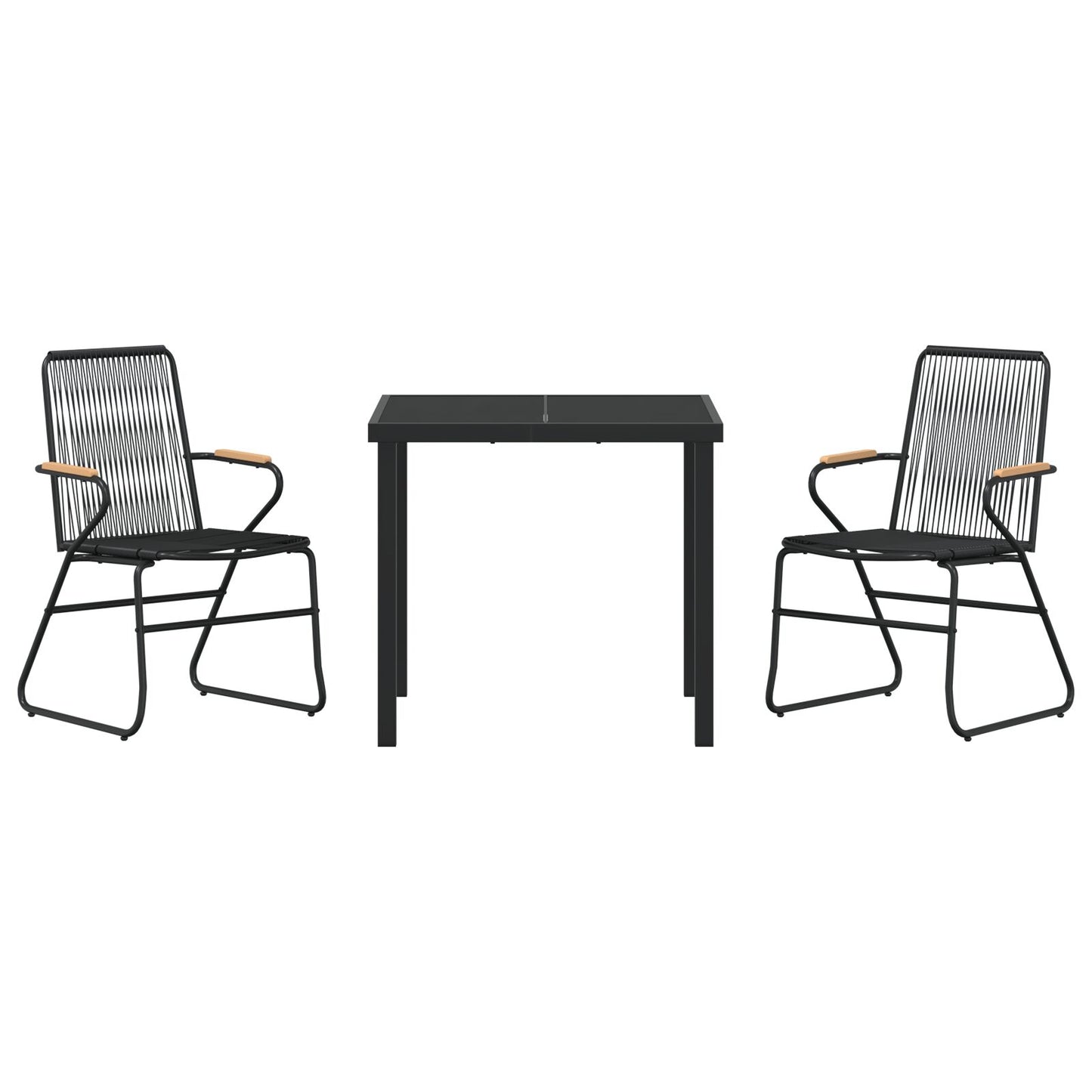3-teilige Garten-Essgruppe Schwarz PVC Rattan