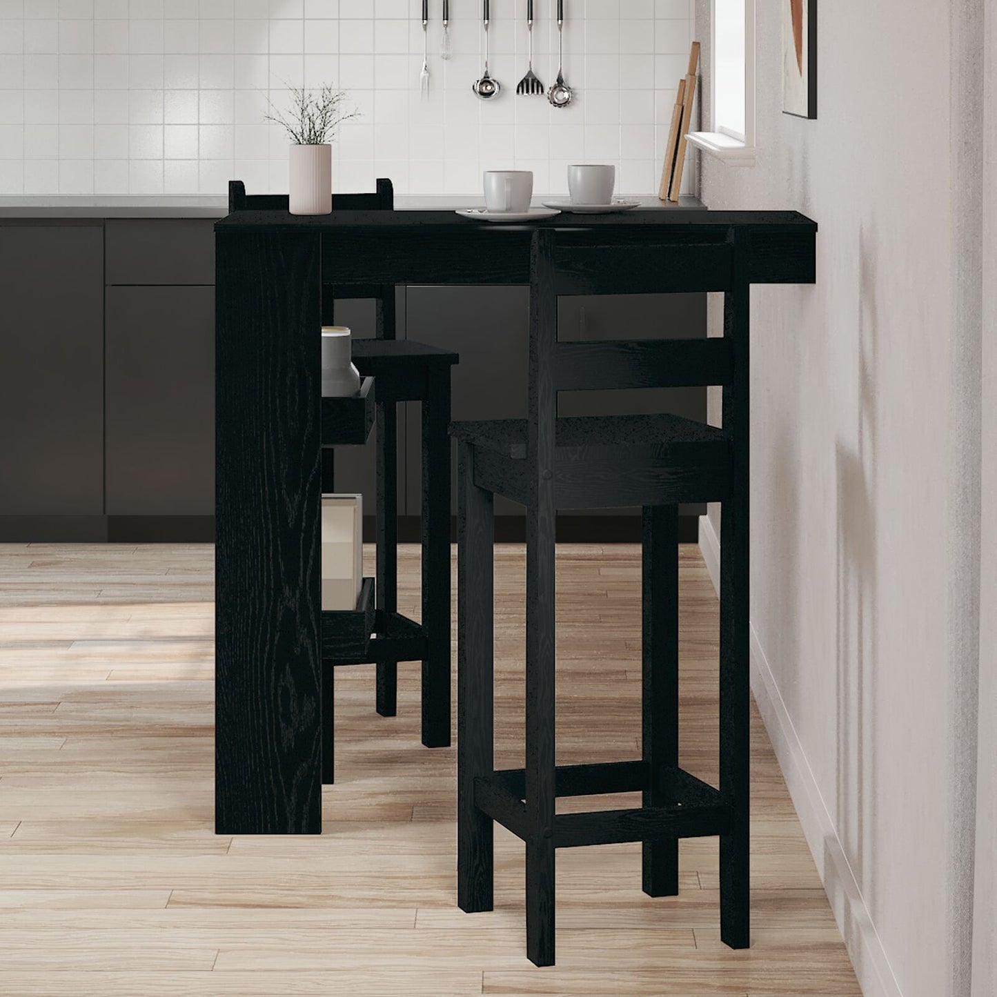 Wand-Bar-Tisch - Schwarzes Eichenholz - 102x55x103,5 cm - Aus Holzwerkstoff gefertigt