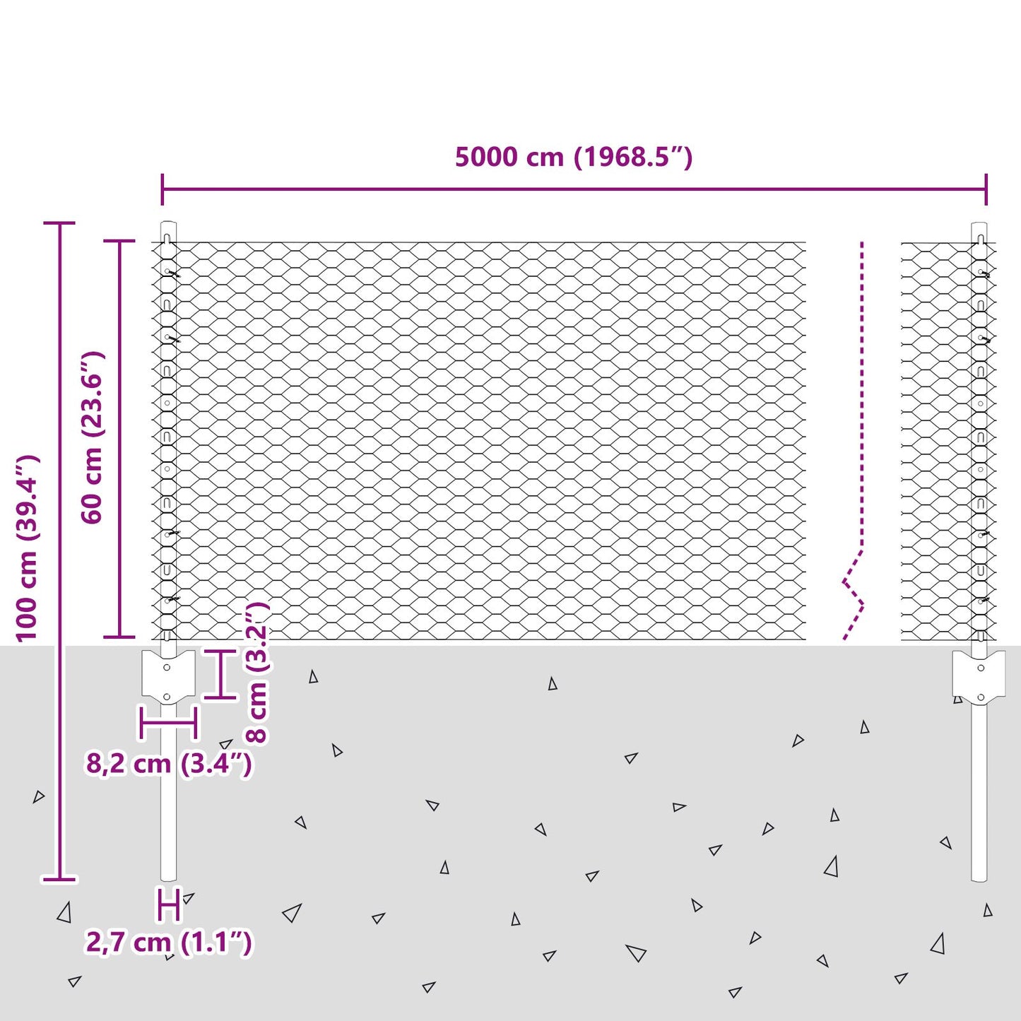 Zaunpfosten 11 Stück U-Profil Grau 60 cm Stahl, vidaXL Sechseckzaun Grau 0,6x50 m Stahl