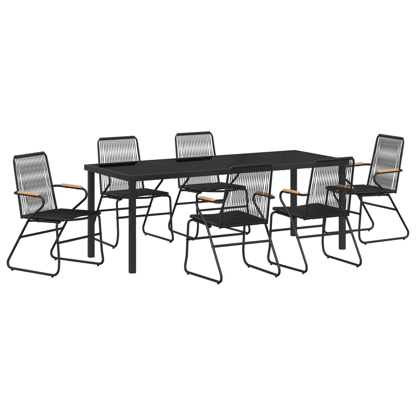 7-teilige Garten-Essgruppe Schwarz PVC-Rattan