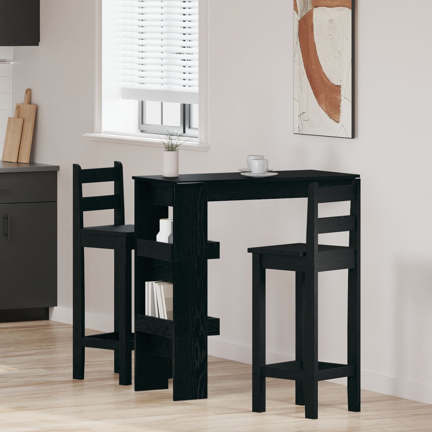 Wand-Bar-Tisch - Schwarzes Eichenholz - 102x55x103,5 cm - Aus Holzwerkstoff gefertigt
