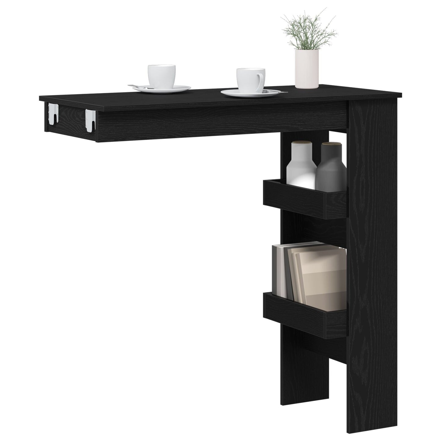 Wand-Bar-Tisch - Schwarzes Eichenholz - 102x55x103,5 cm - Aus Holzwerkstoff gefertigt