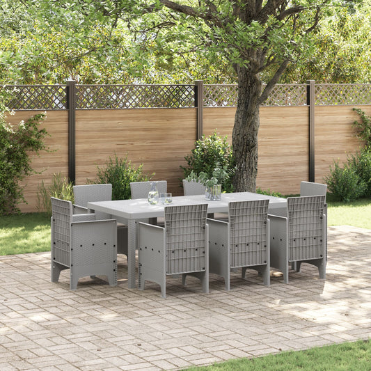 9-teilige Garten Essgruppe mit Kissen Hellgrau Poly Rattan