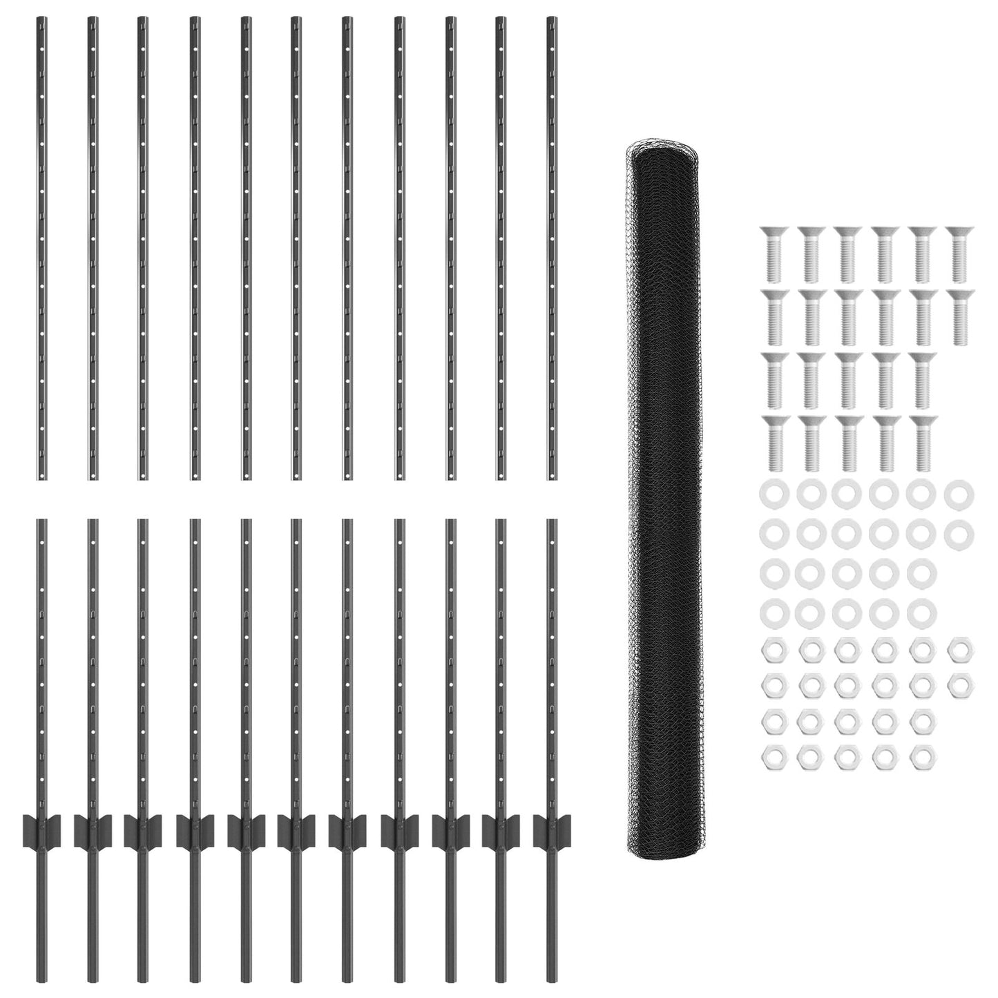 Zaunpfosten 22 Stück U-Kanal Grau 140 cm Stahl, vidaXL Sechseckiger Zaun Grau 1,4x25 m Stahl