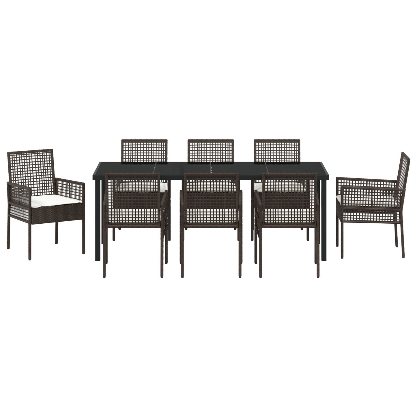 9-teilige Garten-Essgruppe mit Kissen Braunes Polyrattan