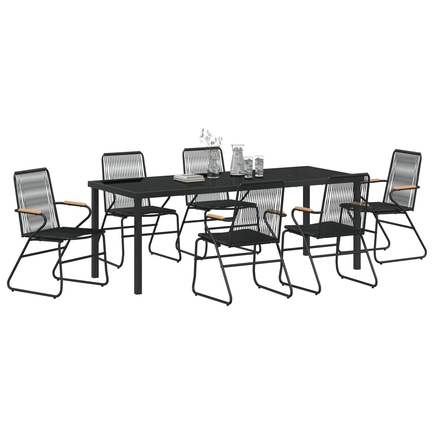7-teilige Garten-Essgruppe Schwarz PVC-Rattan
