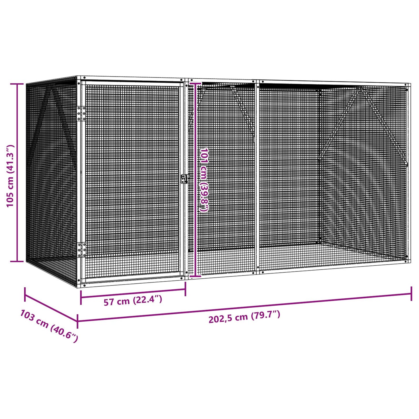 Vogelvoliere Anthrazit 102x208x108 cm Stahl