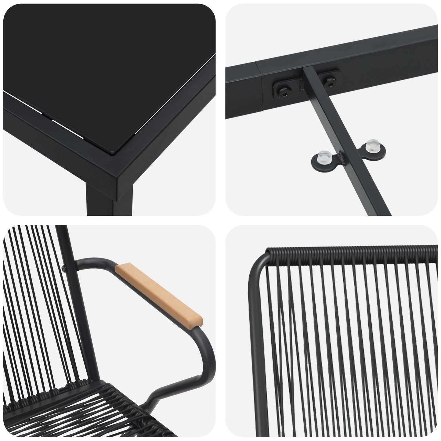 3-teilige Garten-Essgruppe Schwarz PVC Rattan