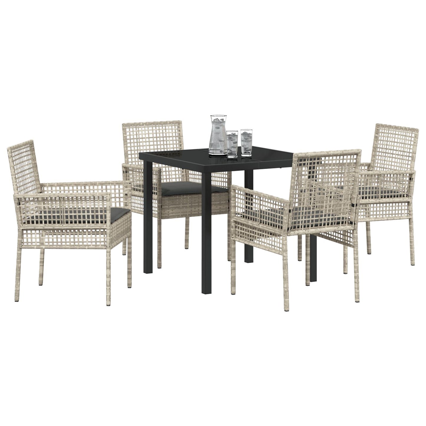 5-teilige Garten Essgruppe mit Kissen Hellgrau Poly Rattan