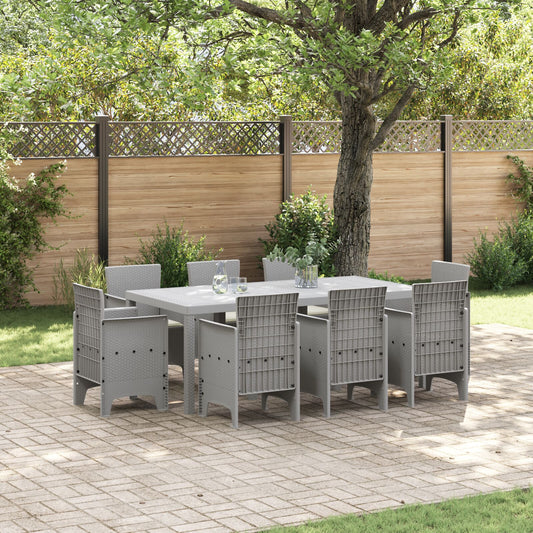 9-teiliges Garten-Essgruppe mit Kissen Hellgrau Poly-Rattan