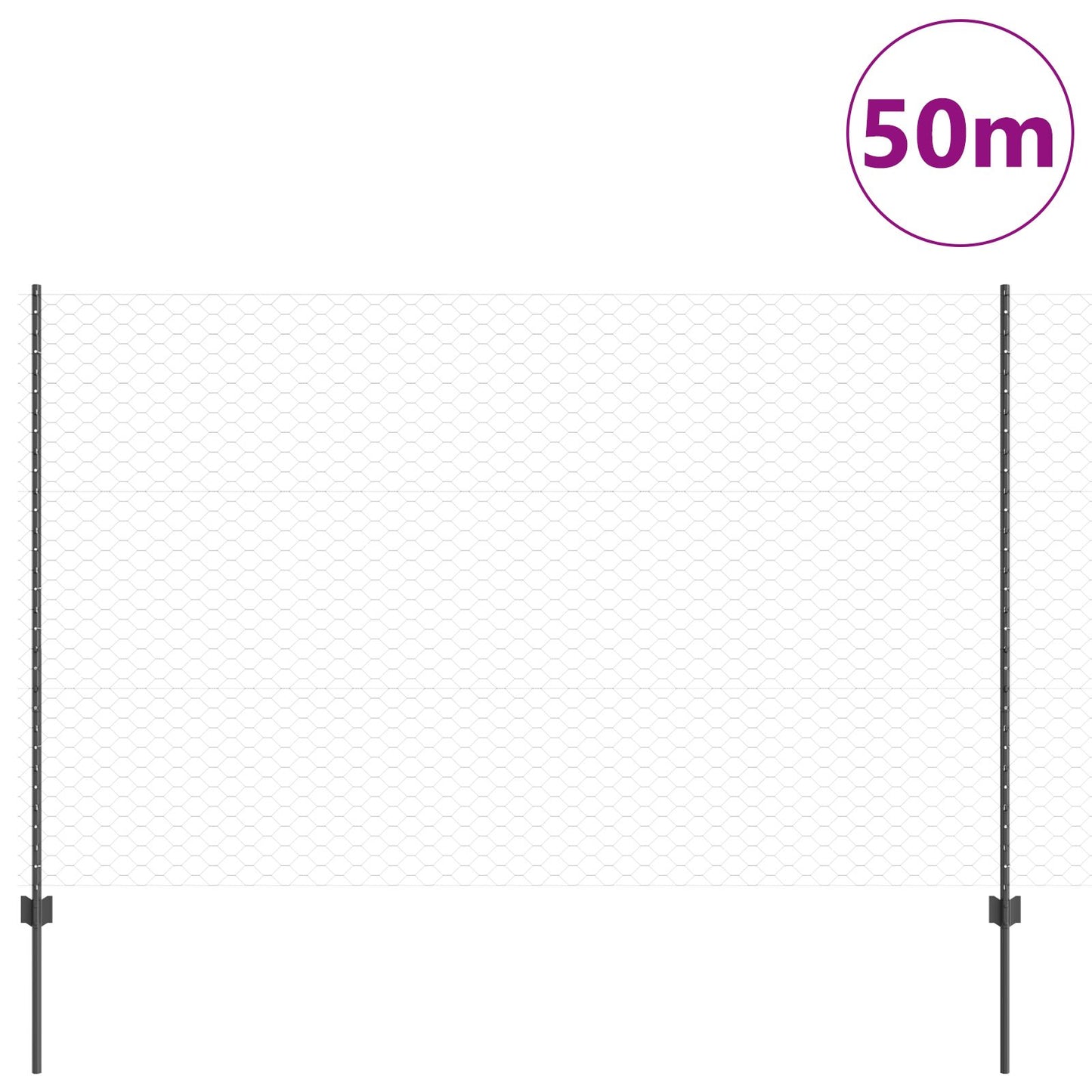 Zaunpfosten 22 Stück U-Kanal Grau 150 cm Stahl, vidaXL Sechseckzaun Grau 1.5x50 m Stahl