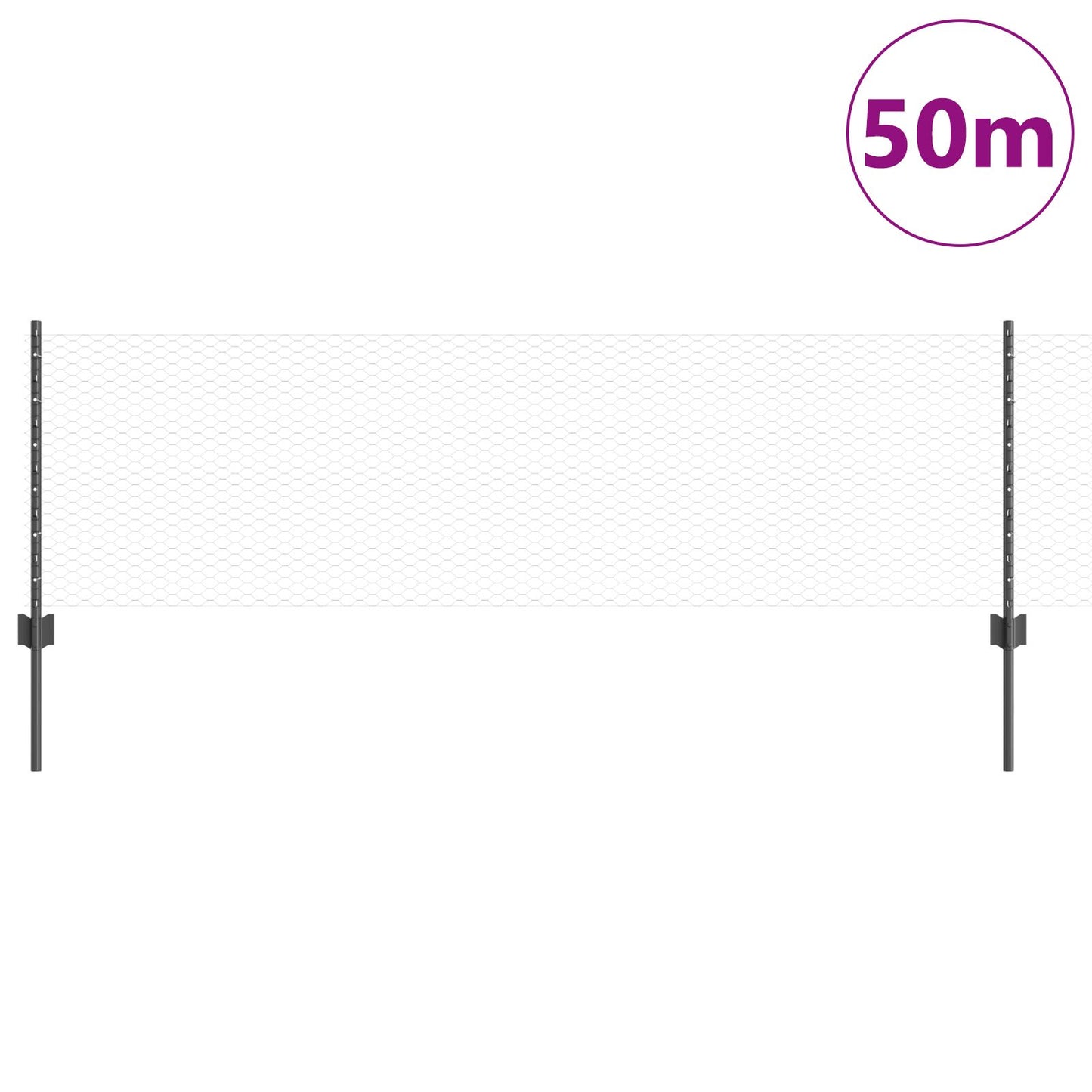 Zaunpfosten 11 Stück U-Profil Grau 60 cm Stahl, vidaXL Sechseckzaun Grau 0,6x50 m Stahl