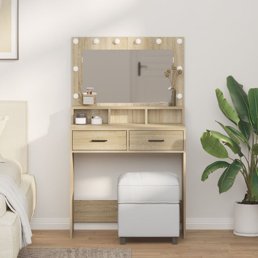 Schminktisch mit LED-Lichtern in Sonoma Eiche 79x41x135 cm