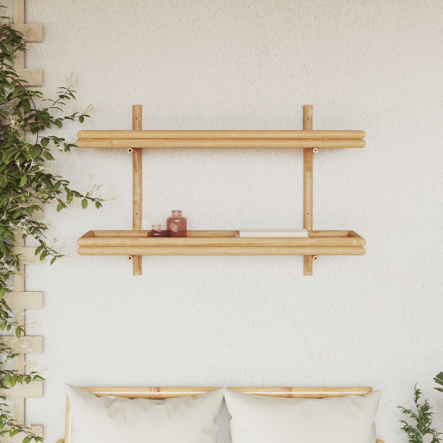 Wandregal 2-stufig 100x26x60 cm Bambus