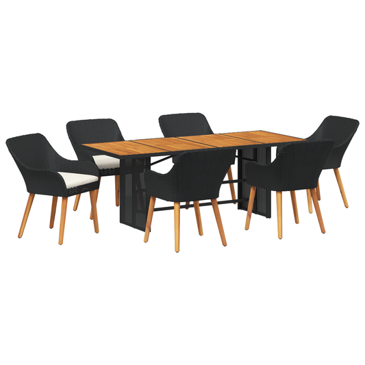 7-teiliges Garten Essgruppe Schwarz Poly-Rattan