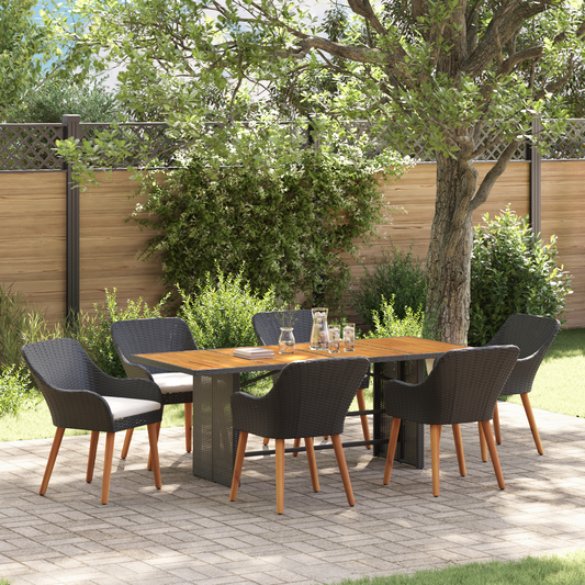 7-teiliges Garten Essgruppe Schwarz Poly-Rattan