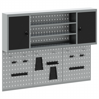 Werkzeugschrank und Pegboard Set mit Regal 6 pcs Schwarz