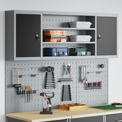 Werkzeugschrank und Pegboard Set mit Regal 6 pcs Schwarz