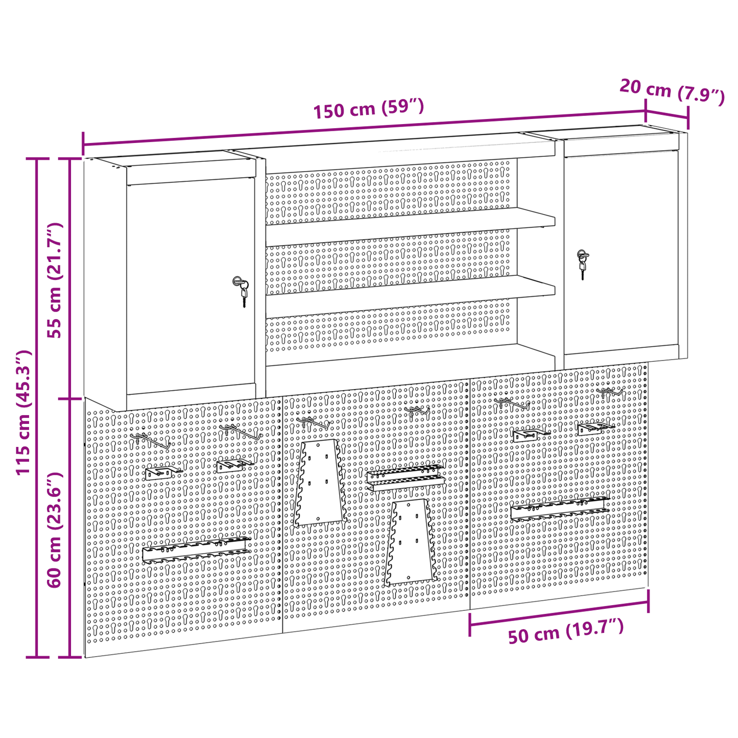 Werkzeugschrank und Pegboard Set mit Regal 6 pcs Schwarz
