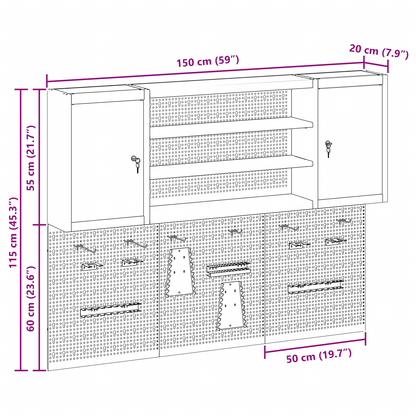 Werkzeugschrank und Pegboard Set mit Regal 6 pcs Schwarz