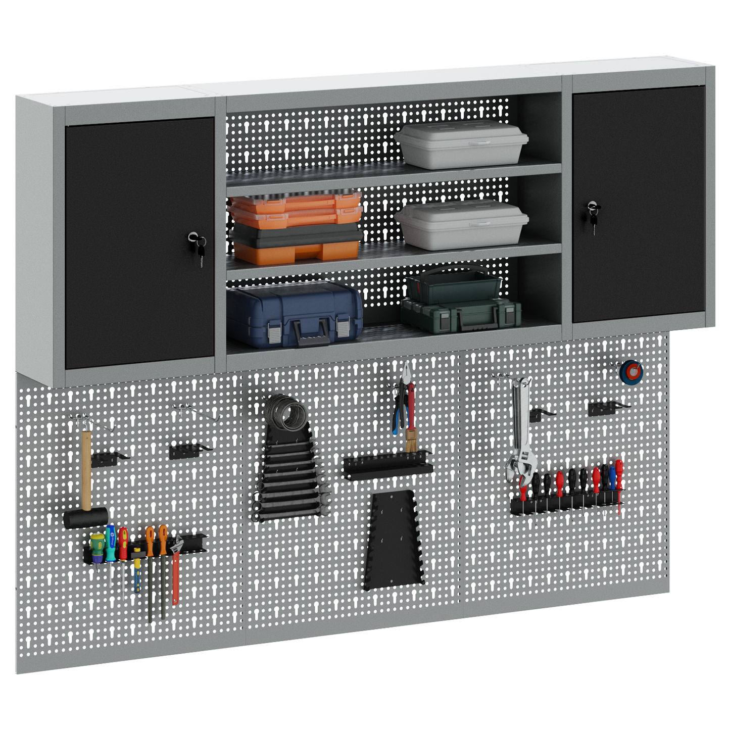 Werkzeugschrank und Pegboard Set mit Regal 6 pcs Schwarz