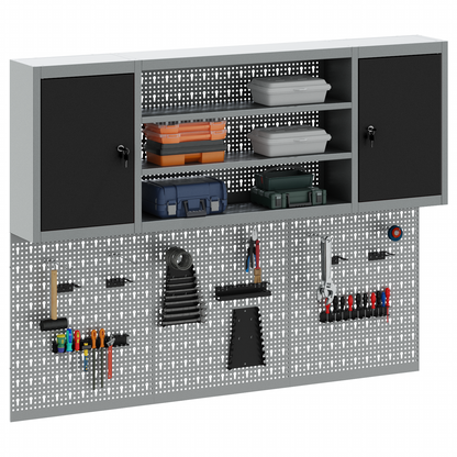 Werkzeugschrank und Pegboard Set mit Regal 6 pcs Schwarz