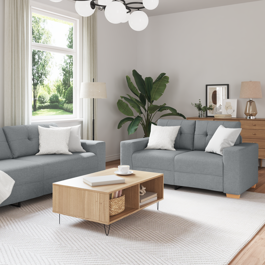 Sofa Set mit Kissen mit Kissen Grau Stoff