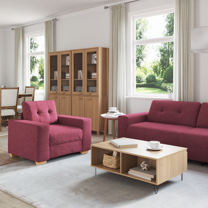 Sofa Set mit Kissen mit Kissen Weinrot Stoff
