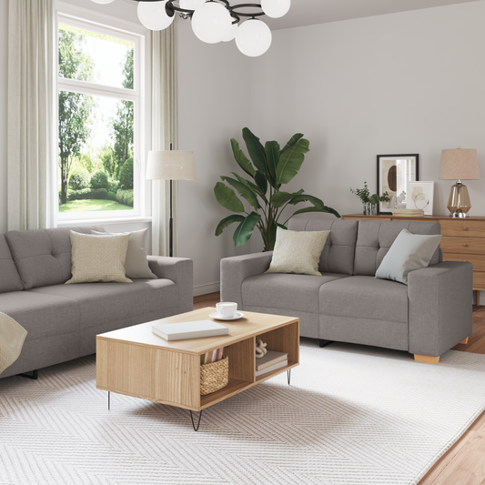Sofa Set mit Kissen mit Kissen Taupe Stoff