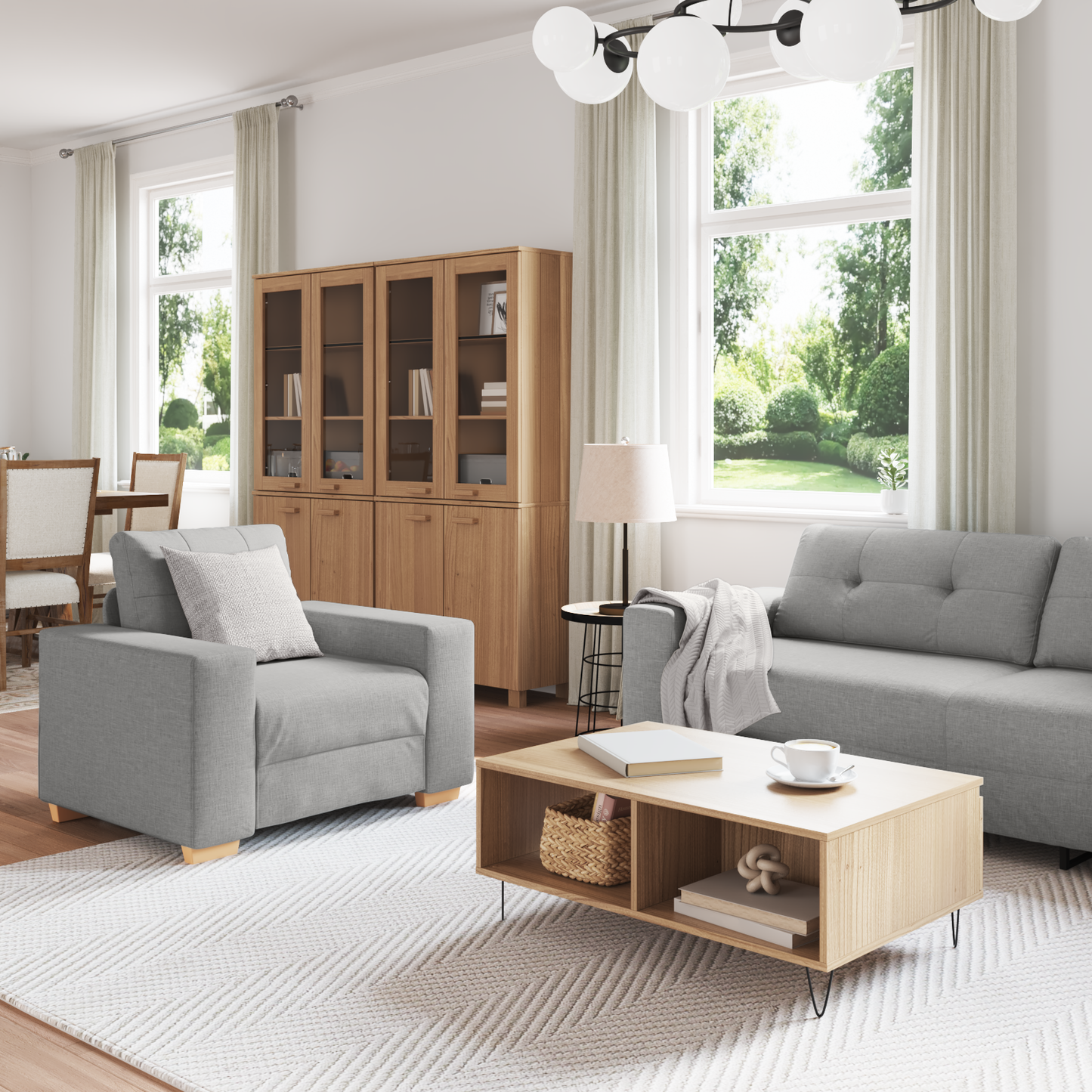 Sofa Set mit Kissen mit Kissen Grau Stoff