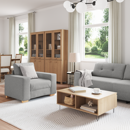 Sofa Set mit Kissen mit Kissen Grau Stoff