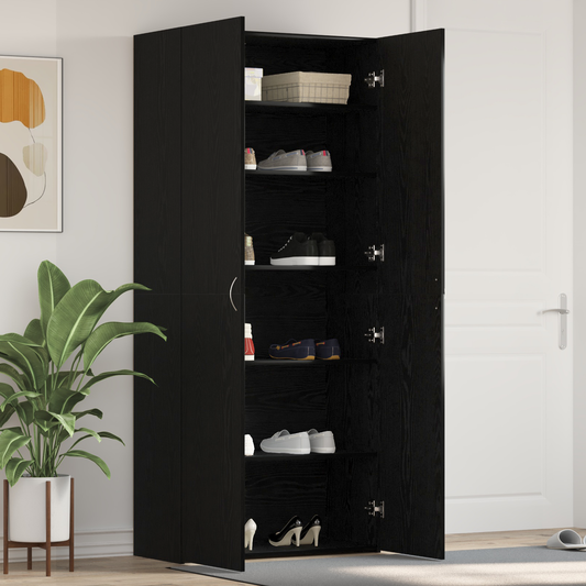 Schuhschrank Schwarz Eiche 80x35,5x180 cm Holzwerkstoff